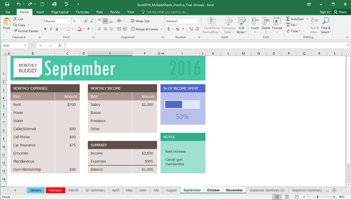 Excel 2016 Working With Multiple Worksheets